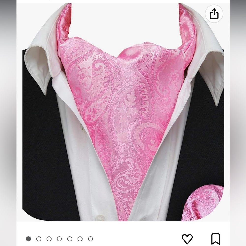 New pink HISDERN Ascot Ties Paisley Floral Ascot w/Pocket Square Set Classic